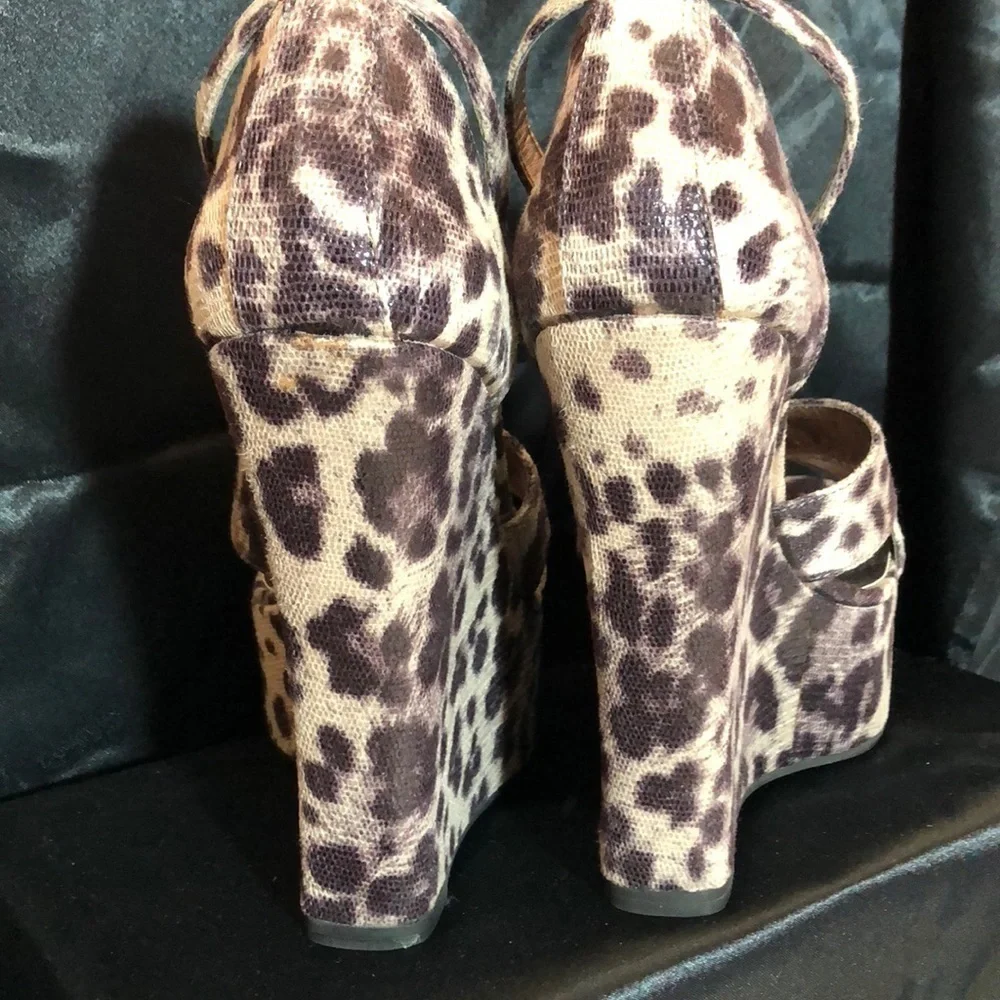 𝅺euc-cathy Jean Leopard Print Strapy Hi-Heel Wedges
